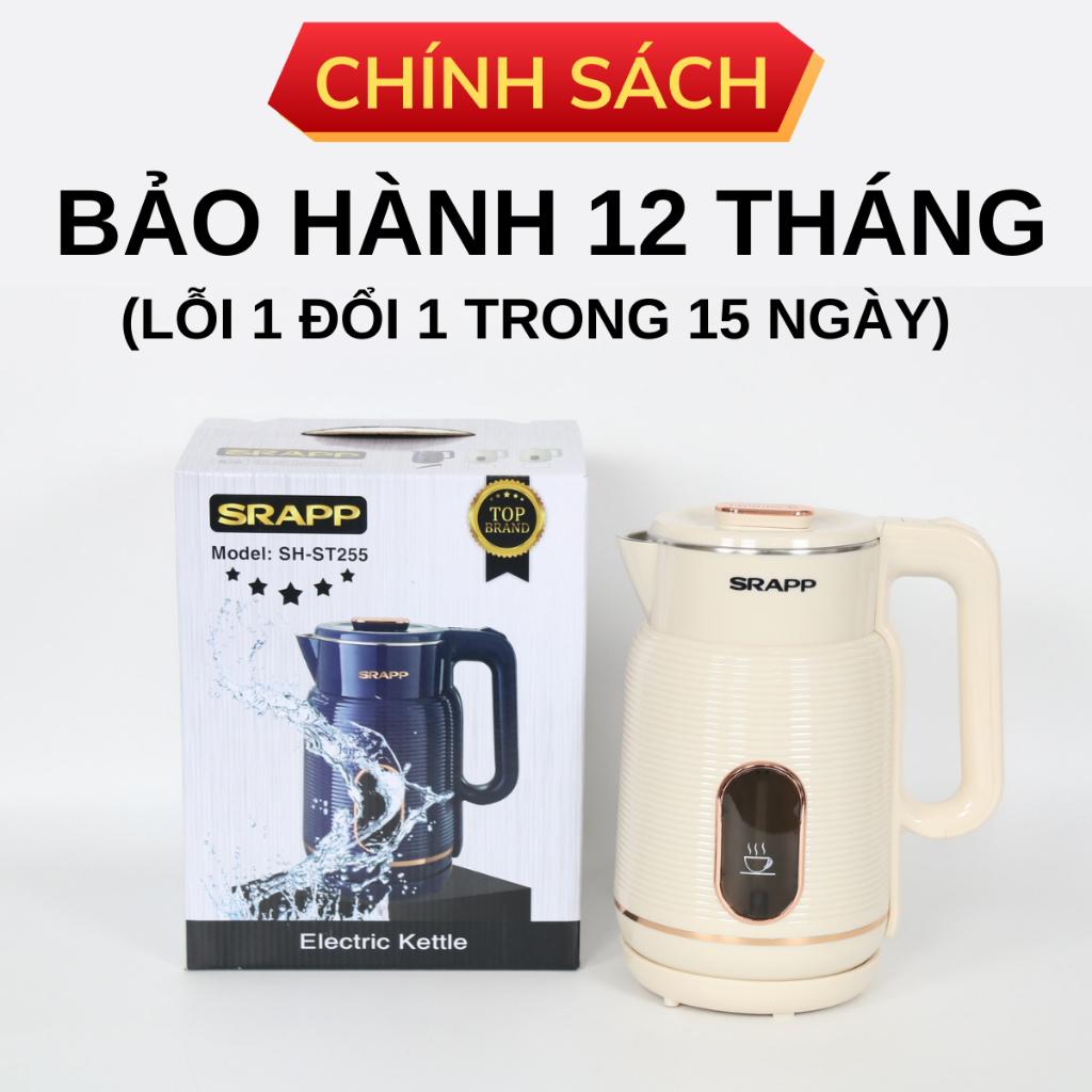 Ấm siêu tốc SRAPP ST-255 dung tích 2,2L ấm đun nước công suất 1500W tự ngắt khi sôi cực tiện lợi