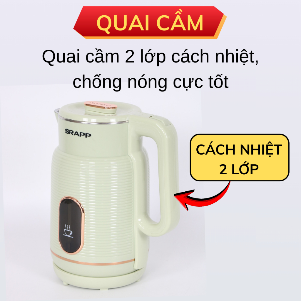 Ấm siêu tốc SRAPP ST-255 dung tích 2,2L ấm đun nước công suất 1500W tự ngắt khi sôi cực tiện lợi