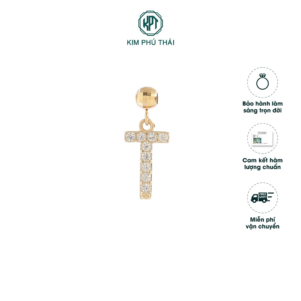 Charm Unisex KIM PHÚ THÁI Vàng 10K Ký Tự Chữ T Đính Đá CZ Cao Cấp – CT