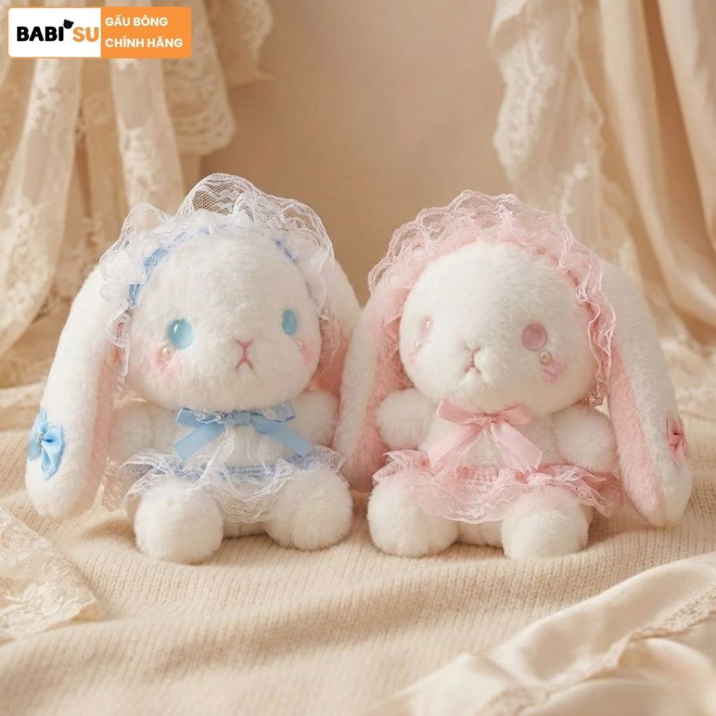 Gấu Bông Thỏ Lolita Mặc Váy Ren Đính Nơ Đáng Yêu, Thú Nhồi Bông Thỏ Trắng Đính Chảm Làm Quà Tặng Cho Bé, Bạn Gái