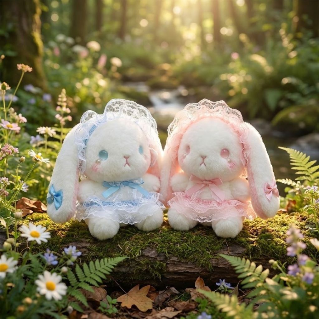 Gấu Bông Thỏ Lolita Mặc Váy Ren Đính Nơ Đáng Yêu, Thú Nhồi Bông Thỏ Trắng Đính Chảm Làm Quà Tặng Cho Bé, Bạn Gái