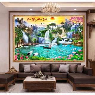 Tranh Vải Cavas TÀI ĐỨC Trang Trí Phòng Khách, Tranh Phong Cảnh Treo Tường Phong Thủy PC04 - BEEKIDS