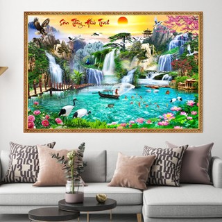 Tranh Phong Cảnh SƠN THỦY HỮU TÌNH Trang Trí Treo Tường Phòng Khách Bằng Vải Cavas Lụa Cao Cấp PC01 - BEEKIDS