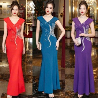 Đầm váy dạ hội thiết kế đuôi cá kết pha lê hồ điệp tặng hoa tai