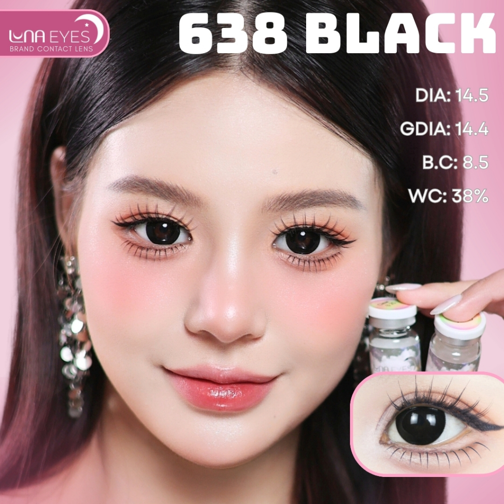 [6 tháng] Lens mắt 638 Black màu đen giãn tròng, có viền, size lớn ...