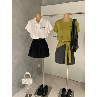 𝐏𝐡𝐢𝐞𝐧 𝐖𝐆𝐖𝐄 | W8950 Áo Sơ Mi Thô Cổ Bèo Cộc Tay Màu Trắng