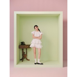 Áo babydoll OLV tay phồng chấm bi hở lưng trẻ trung White Dot Ruffled Peplum Top phù hợp đi chơi