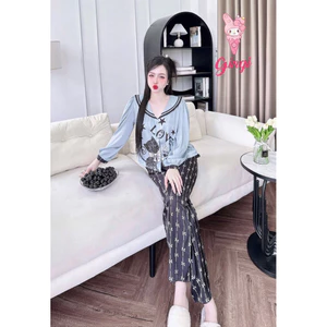 Tay dài quần dài cổ viền tròn new,lụa latin mềm nhẹ mát
