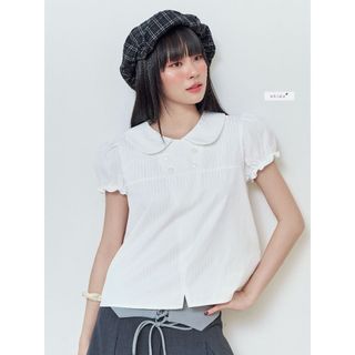 𝐂𝐨𝐨𝐤𝐢𝐞 𝐓𝐨𝐩 - Áo sơ mi nữ cổ sen tay phồng thiết kế phối nút tà xéo nhien.official NAS00017