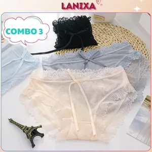 COMBO 3-5 Quần lót nữ ren lưới thoáng khí co giãn linh hoạt đính nơ xinh xắn LANIXA L1026 -CB
