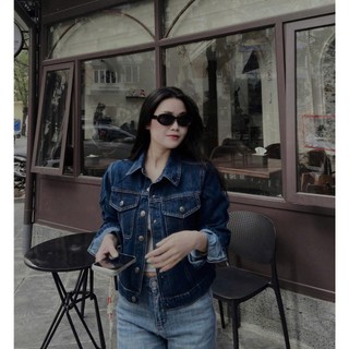 LOU BAE| (HÀNG QC) Áo Khoác Nữ Tay Dài Dáng Ngắn Chất Jeans