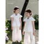 Bộ Quần Áo Bé Gái Cotton 100% Hàn Quốc Áo Cổ Sen Phối Nơ Đen Quần Dài Trắng, Set Bé Gái Hàn Quốc 2-10 Tuổi