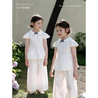 [HÀNG MỚI VỀ] Bộ Quần Áo Bé Gái Cotton 100% Hàn Quốc Áo Cổ Sen Phối Nơ Đen Quần Dài Trắng, Set Bé Gái Hàn Quốc 2-10 Tuổi