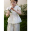 Bộ Quần Áo Bé Gái Cotton 100% Hàn Quốc Áo Cổ Sen Phối Nơ Đen Quần Dài Trắng, Set Bé Gái Hàn Quốc 2-10 Tuổi