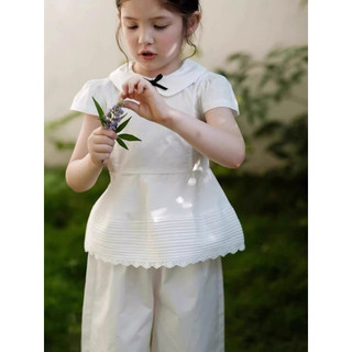 [HÀNG MỚI VỀ] Bộ Quần Áo Bé Gái Cotton 100% Hàn Quốc Áo Cổ Sen Phối Nơ Đen Quần Dài Trắng, Set Bé Gái Hàn Quốc 2-10 Tuổi
