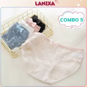 COMBO 3-5 Quần lót nữ ren lưới trái tim xinh xắn cạp vừa tôn dáng co giãn đáy lót 2 lớp LANIXA L256