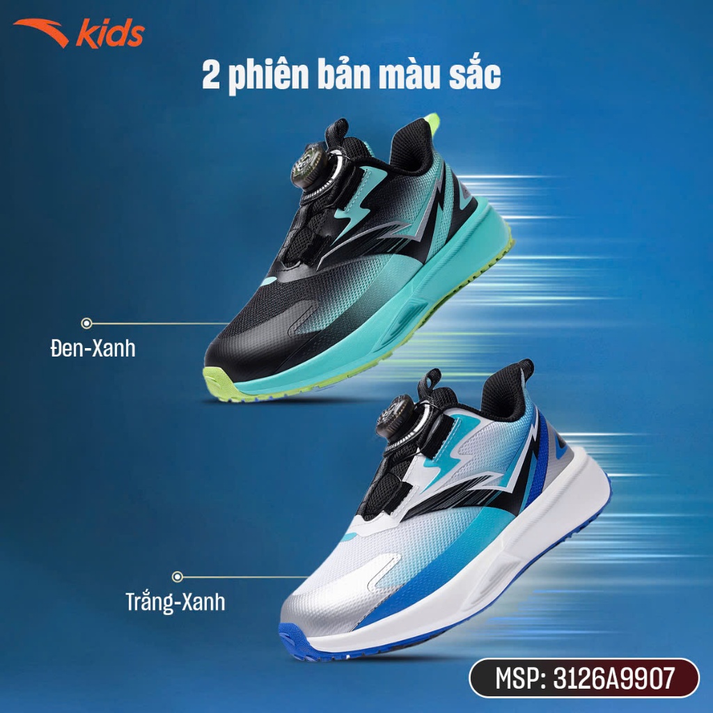 ANTA Kids Giày Chạy Thể Thao Bé Trai Size 28-32 Đế Êm Khóa Habu Tiện Lợi 3126A9907
