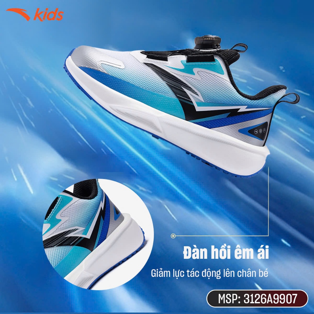 ANTA Kids Giày Chạy Thể Thao Bé Trai Size 28-32 Đế Êm Khóa Habu Tiện Lợi 3126A9907