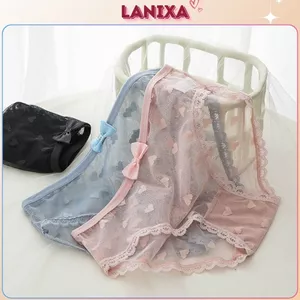Quần lót nữ lưới thoáng mát in nổi trái tim đính nơ xinh xắn quyến rũ đáy lót kháng khuẩn LANXA L256
