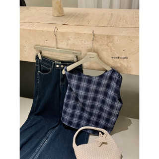 𝐏𝐡𝐢𝐞𝐧 𝐖𝐆𝐖𝐄 | (Sẵn) w8904 Áo Lệch Vai Soắn Kẻ Caro