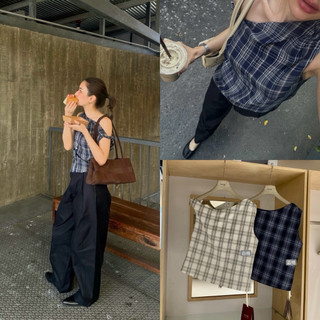 𝐏𝐡𝐢𝐞𝐧 𝐖𝐆𝐖𝐄 | (Sẵn) w8904 Áo Lệch Vai Soắn Kẻ Caro