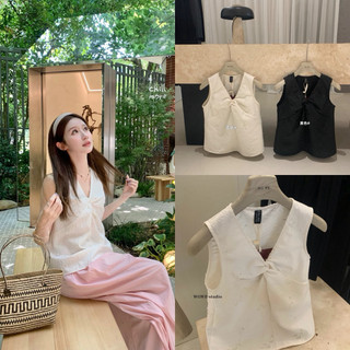 𝐏𝐡𝐢𝐞𝐧 𝐖𝐆𝐖𝐄 | (Sẵn) w8984 Áo Sát Nách Cổ V Nhún Soắn Vải Sước Thô