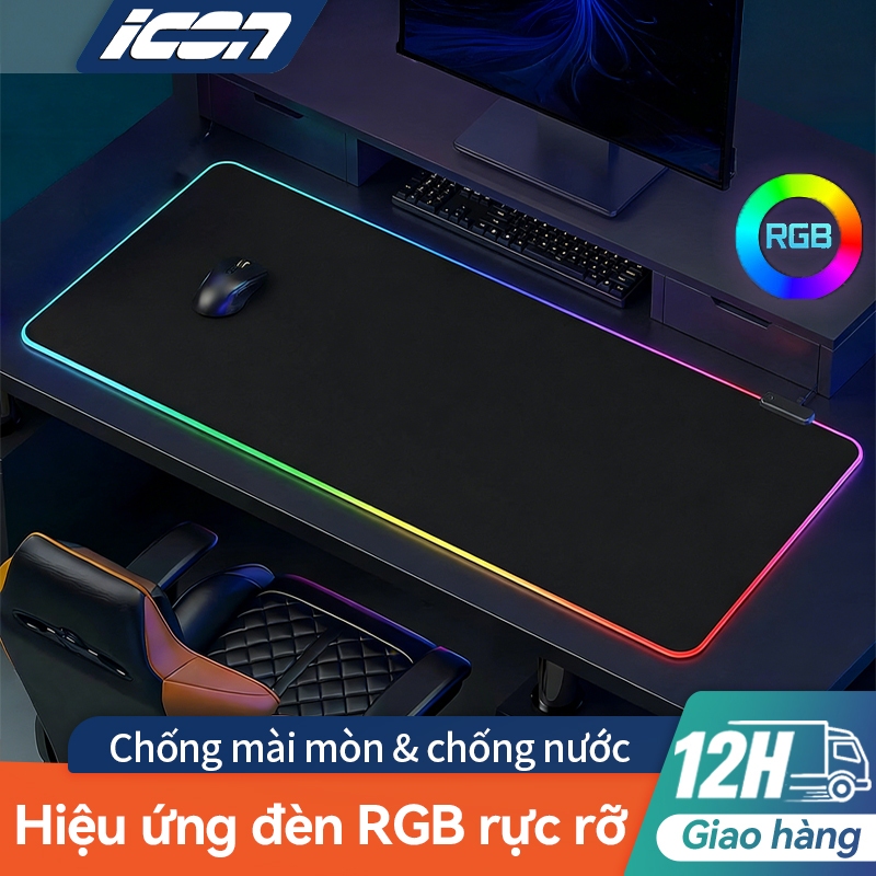 ICON Lót Chuột LED RGB 80x30cm Dày 4mm - Pad Chuột Cỡ Lớn Chơi Game Viền Sáng, Chống Trượt, Đa Chế Độ