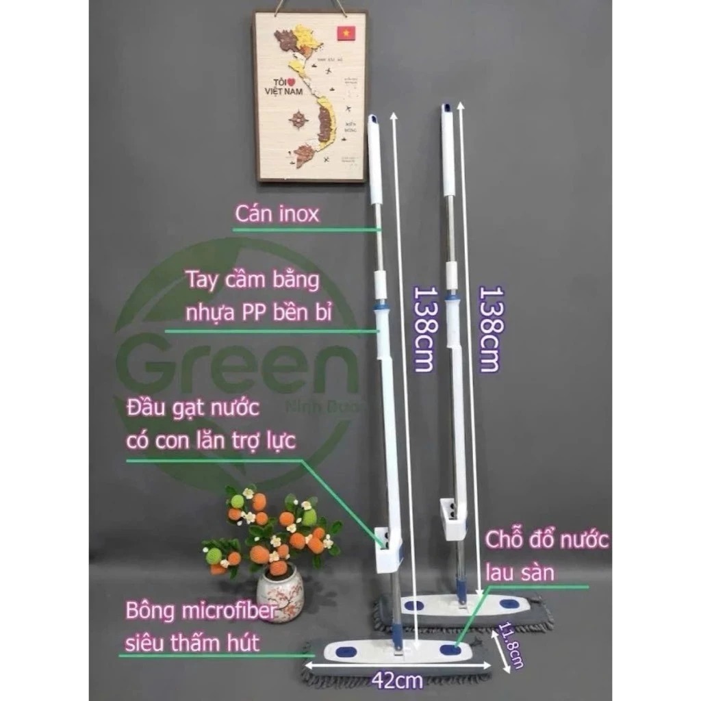 Cây Lau Nhà Tự Vắt 45cm - Cây Lau Sàn Tiện Lợi Bông Lau San Hô Sợi Microfiber Siêu Thấm Hút