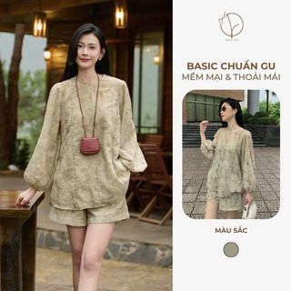 Set Đồ Nữ Sang Chảnh Quần Ngắn Áo Ren Hoa Tay Bồng 2 Lớp Form Rộng LiLiQiQi By LeeGi - AQ754