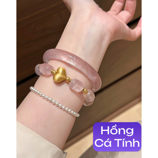 Vòng tay đá thạch anh Hồng nguyên khối tự nhiên ( tinh thế trong suốt ) hàng AA - đá phong thuỷ tuấn trần
