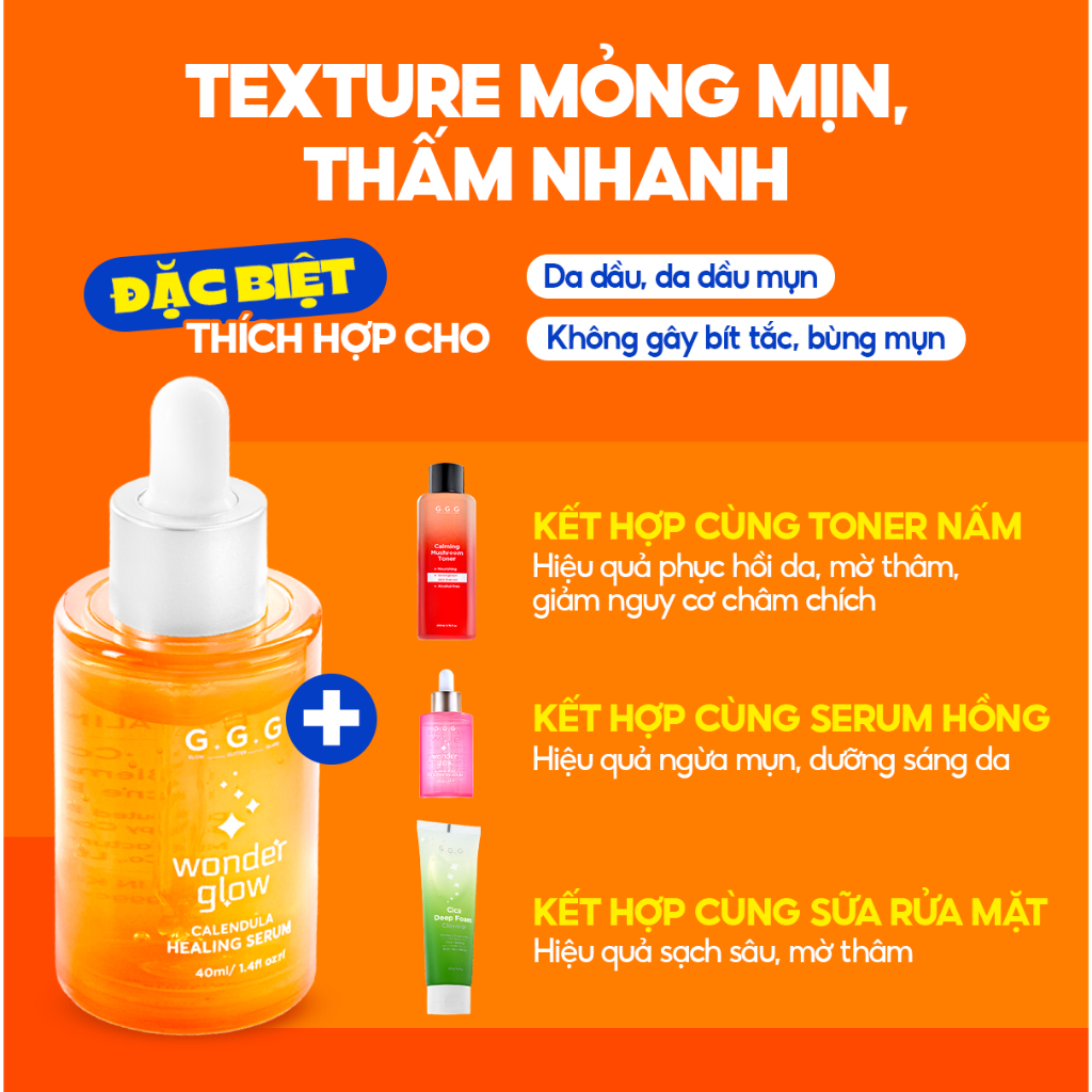 [MUA 1 TẶNG 1] Serum Cam Giảm Mụn, Làm Dịu Da Và Mờ Thâm AHA-BHA-PHA G.G.G Wonder Glow Healing Serum 40ml