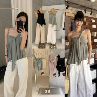 𝐏𝐡𝐢𝐞𝐧 𝐖𝐆𝐖𝐄 | (Sẵn) w8560 Áo Kiểu Quây Cup Phối Dây Vai Nhún Nhẹ