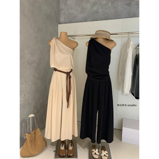 𝐏𝐡𝐢𝐞𝐧 𝐖𝐆𝐖𝐄 | (Sẵn) w8960 Set Thô Áo 1 Vai Quần Ống Rộng Phong Cách