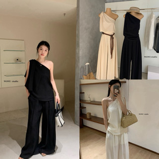 𝐏𝐡𝐢𝐞𝐧 𝐖𝐆𝐖𝐄 | (Sẵn) w8960 Set Thô Áo 1 Vai Quần Ống Rộng Phong Cách