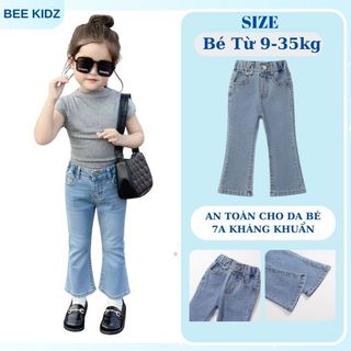 Quần Jean Cho Bé, Quần Jean Ống Loe Cho Bé Gái Chất Liệu Jean Co Giãn Mềm Mại