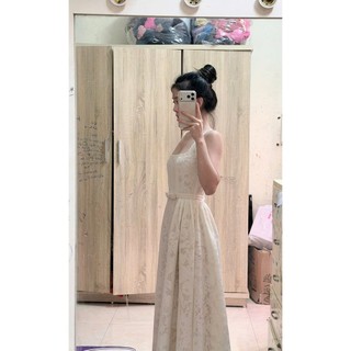 RABBIT CHIC - Váy 2 dây phối họa tiết hoa ren chiết eo ôm dáng