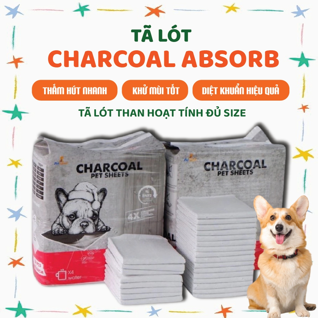 Miếng lót vệ sinh cho chó than hoạt tính bịch 100 miếng CHARCOAL - ABSORB thấm hút, khử mùi tốt