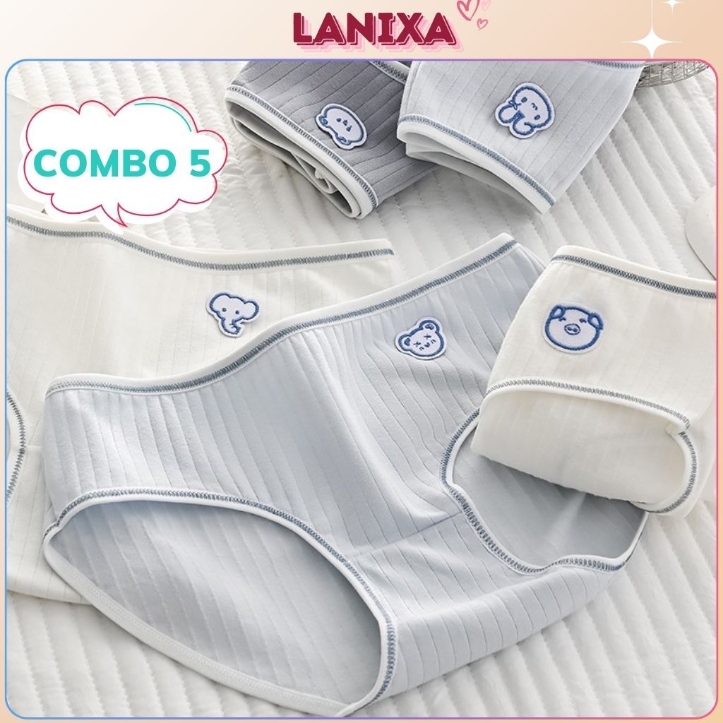 COMBO 5 Quần lót nữ cotton kháng khuẩn cạp vừa tôn dáng họa tiết item hình thú đáng yêu LANIXA L861
