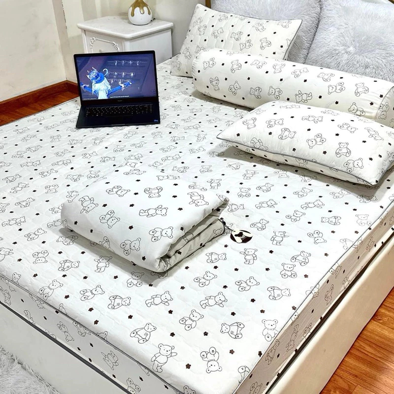 Bộ Chăn Ga Gối Mùa Hè Cotton Đũi Cao Cấp 4 Món (Chăn + Ga + 2 Vỏ Gối) Mềm Mịn Thoáng Mát Phong Cách Hàn