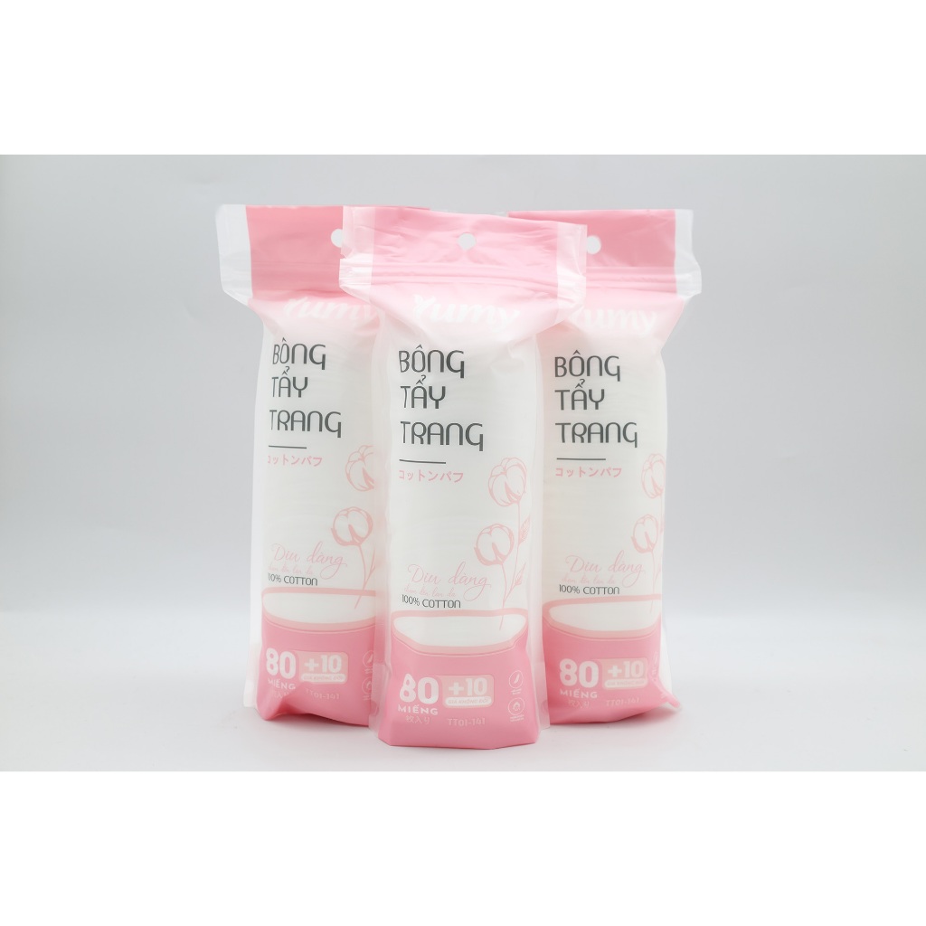 Combo 10 túi Bông tẩy trang YUMY 90 miếng tròn, cotton mềm mịn không xơ bông làm sạch da (TT19_141)