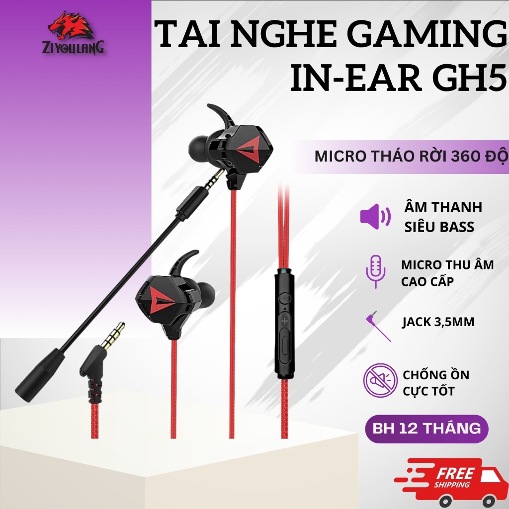 Tai Nghe Gaming Có Dây GH5 Chống Ồn Cực Tốt Âm Thanh Super Bass, Micro ...