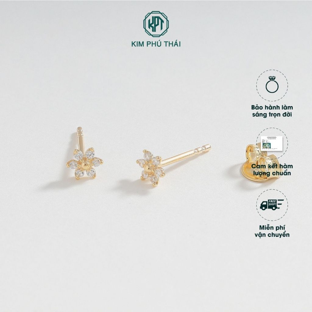 Bông Tai Nữ KIM PHÚ THÁI Vàng 10K Đính Đá Hoa 6 Cánh - BTV04