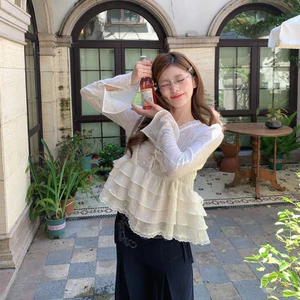 Áo BabyDoll Dài Tay Cổ V Đuôi Áo Xếp Tầng Cá Tính❤️