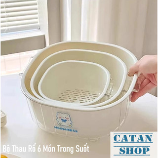 Bộ 6 Món Rổ Chậu Trong Suốt 3 Size Nhựa PP Cao Cấp Có Tay Cầm Đa Năng Tiện Lợi Tặng Kèm Sticker