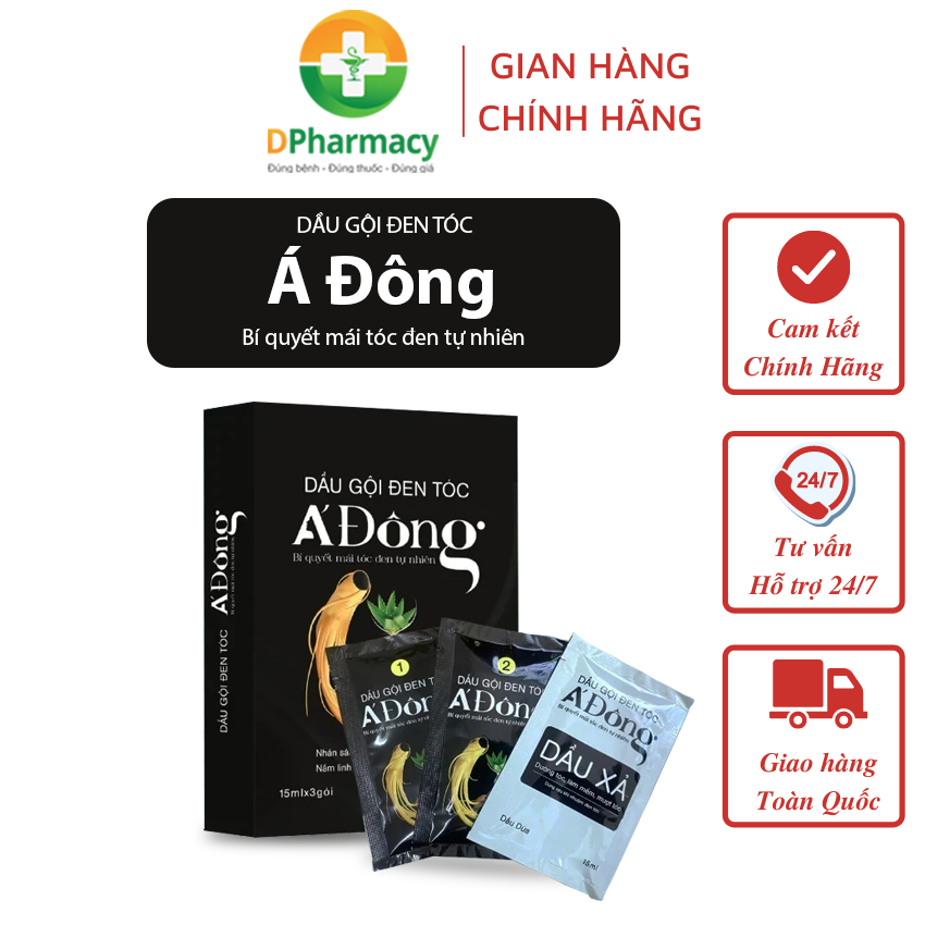 Dầu Gội Đen Tóc Á Đông, Giúp Làm Sạch Tóc, Da Đầu, Lên Màu Tóc Đen Tự Nhiên, Hộp 3 gói x 15ml