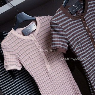Váy Body Maxi Kẻ Khuy Ngực Cộc Tay