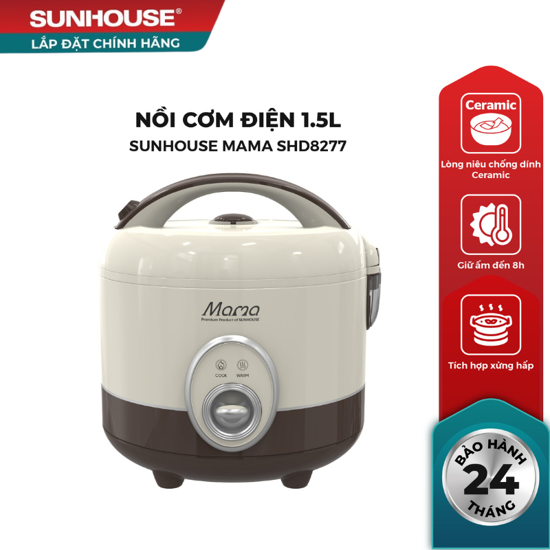 Nồi cơm điện 1.5L, 1.8L SUNHOUSE MAMA - Lòng nồi chống dính Ceramic cao cấp
