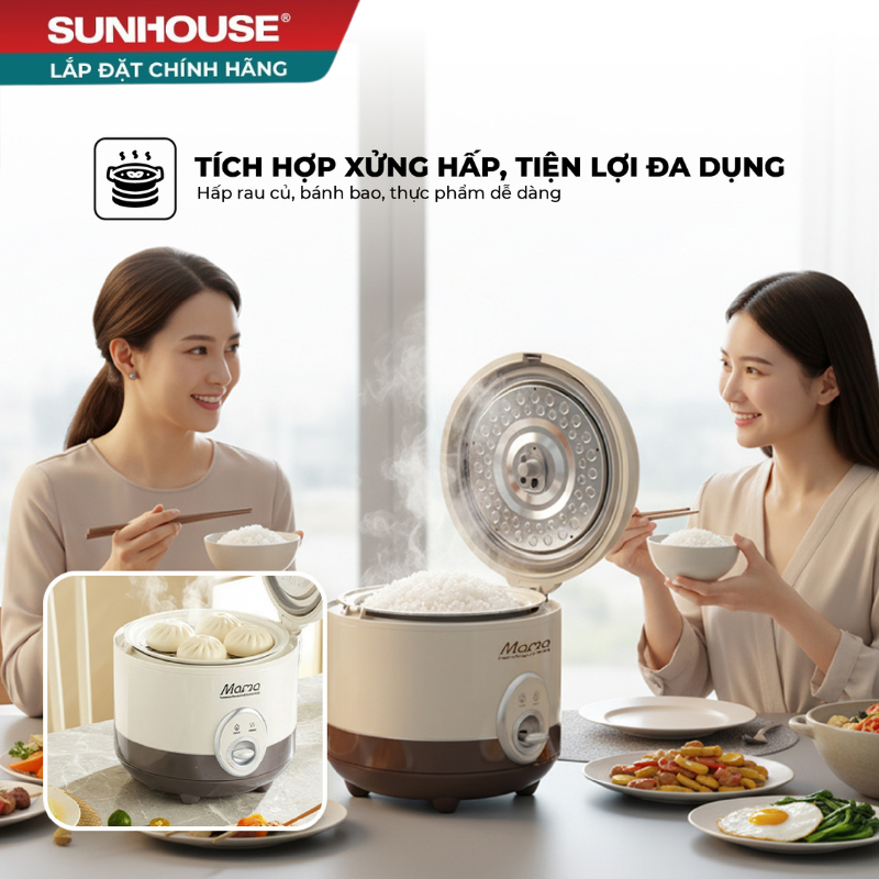 Nồi cơm điện 1.5L, 1.8L SUNHOUSE MAMA - Lòng nồi chống dính Ceramic cao cấp