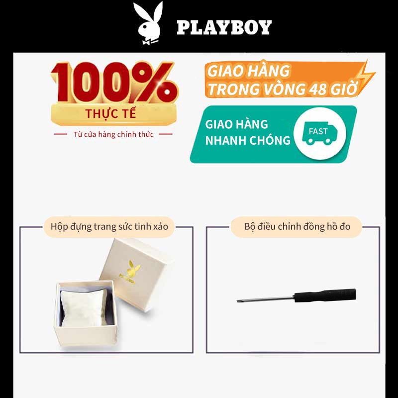 PLAYBOY Đồng Hồ nữ Thạch anh Chính hãng dây đeo bằng thép không đồng hồ tinh xảo chống thấm 3100