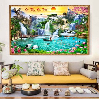 Tranh Phong Cảnh SƠN THỦY HỮU TÌNH Trang Trí Treo Tường Phòng Khách Bằng Vải Cavas Lụa Cao Cấp PC01 - BEEKIDS